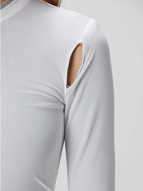 CHRISTOPHER ESBER Sheer Overlay T Shirt White Long Sleeve Womens Size 6 - Picture 8 of 15